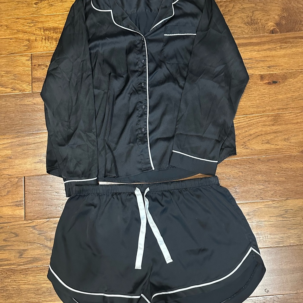 Black Satin Pajama Set